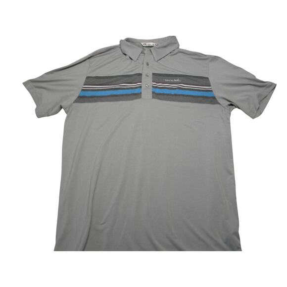 Travis Mathew Golf Polo Gray Stripe Blue Logo Size Large Performance Athleisure - Picture 1 of 8